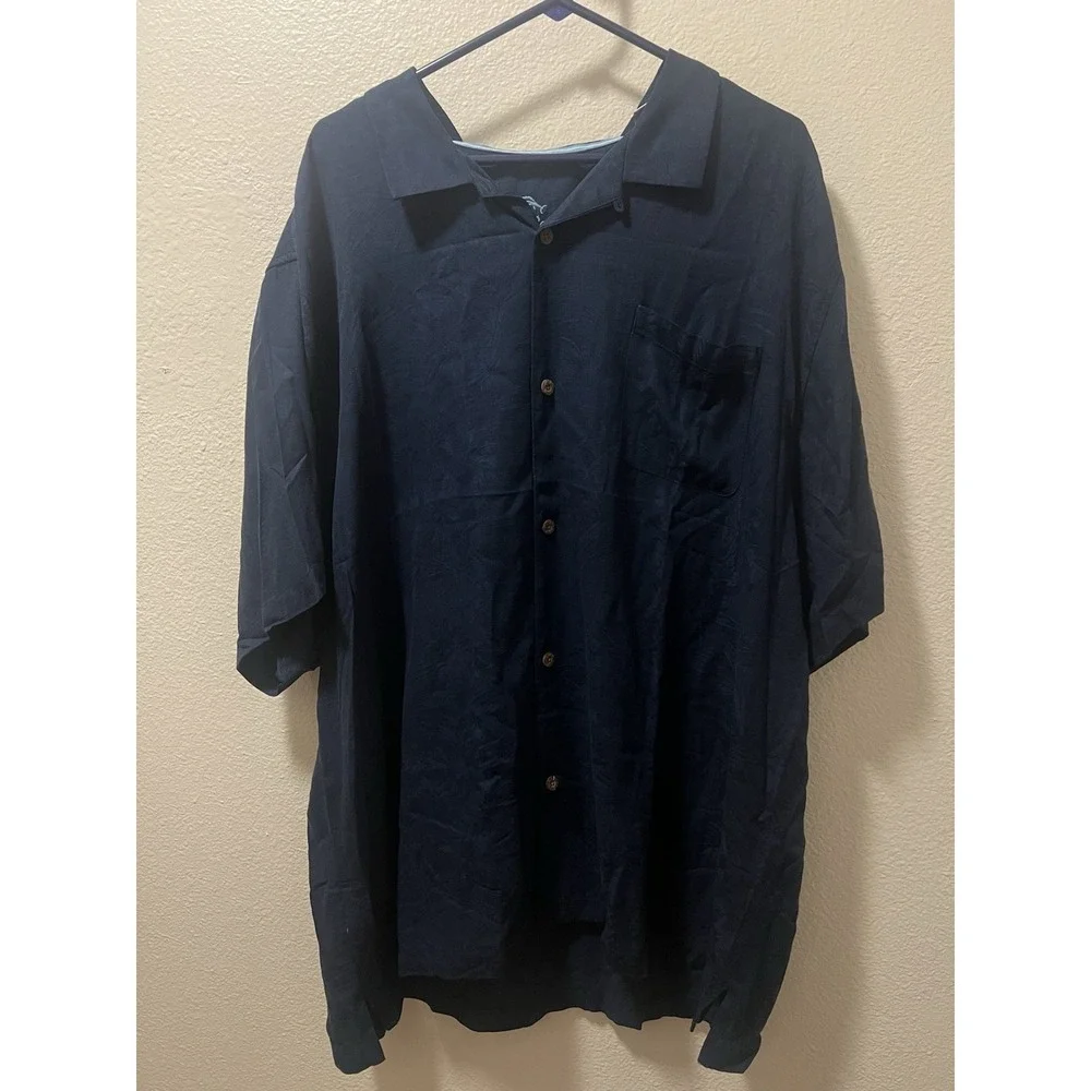 Tommy Bahama 100% Silk All Over Print Tropic Floral Short Sleeve Navy Blue 3XL - Picture 3 of 9
